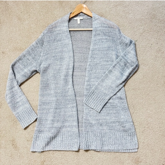 Eileen Fisher Cardigan Open Front Sweater Organic Linen Heather Grey Lightweight - Picture 7 of 16